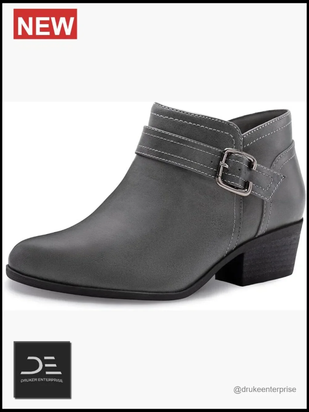 Women's Chunky Low Heel Ankle Boots Pointed Toe Side Zipper PU Leather Booties